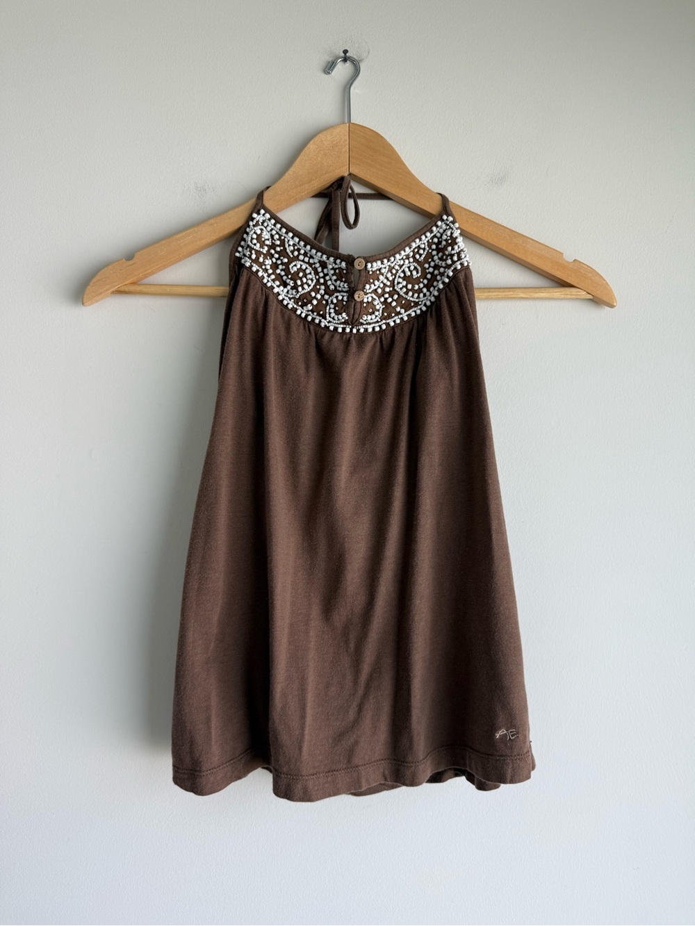 American Eagle Y2K Brown Beaded Halter Top Built In Bra XS